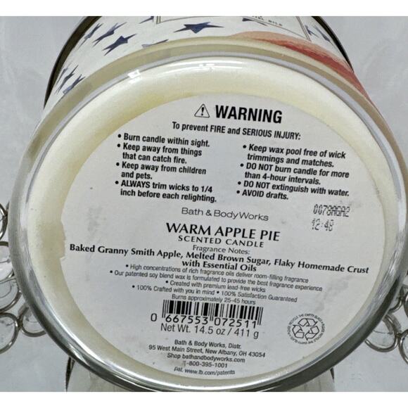 New HTF Patriotic 3 Wick Bath & Body Works -Warm Apple Pie -Rare - Picture 5 of 5